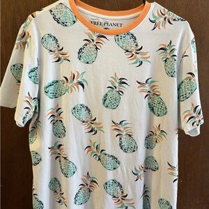 Free Planet White Tee with Orange and Green Accents